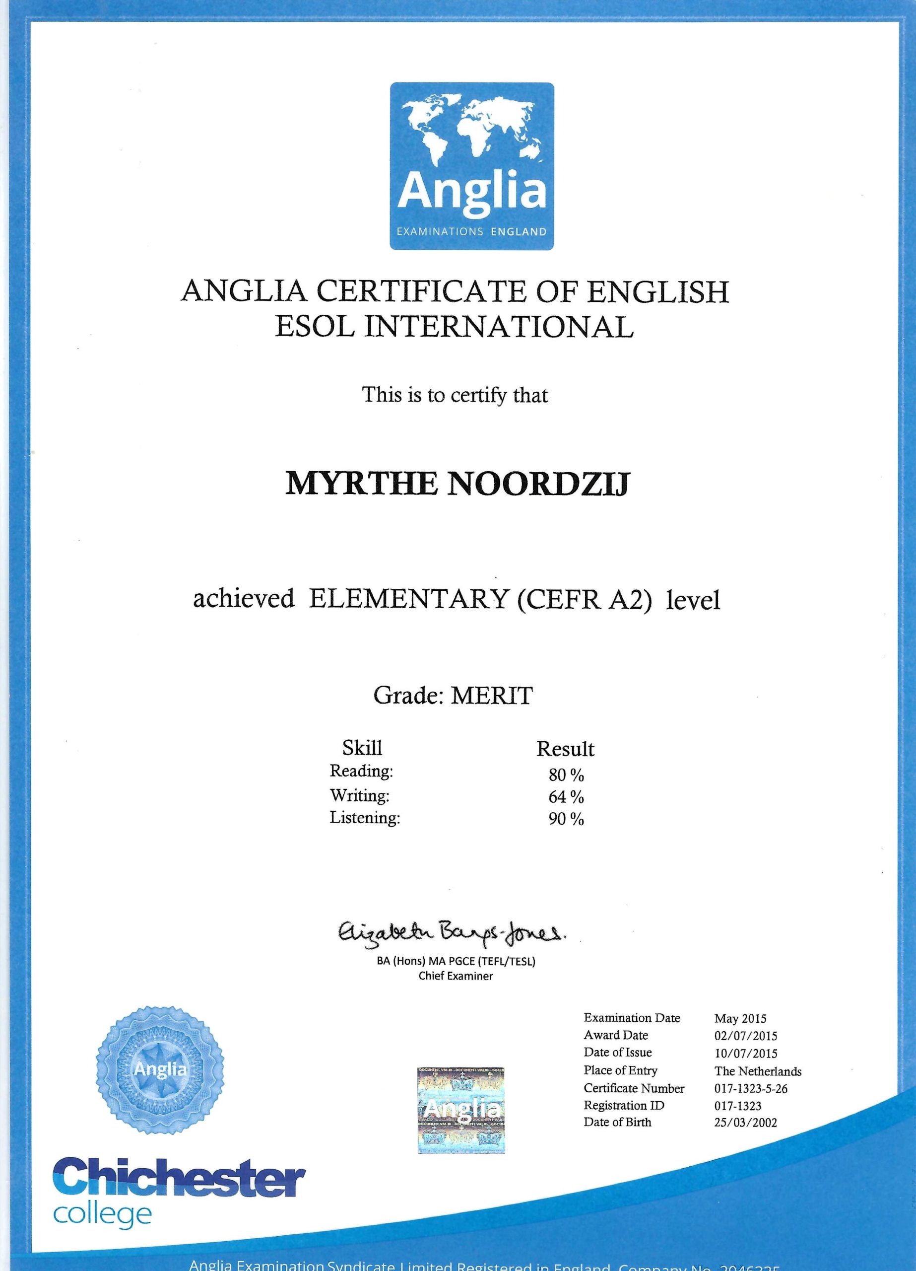 Anglia Certificate of English Elementary - Anglia Examinations