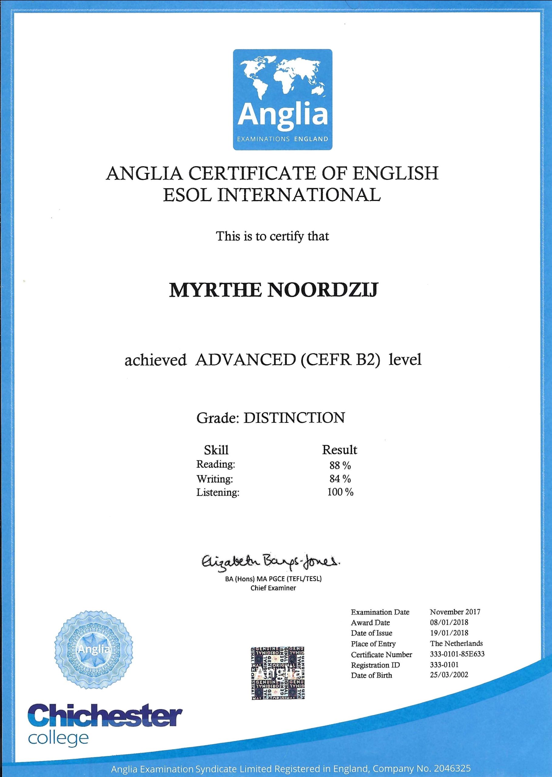 Anglia Certificate of English of Advanced (B2) - Anglia Examinations